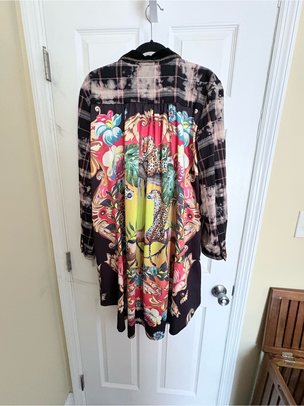 Long Sleeve Multicolor Floral & Leopard Print Dress